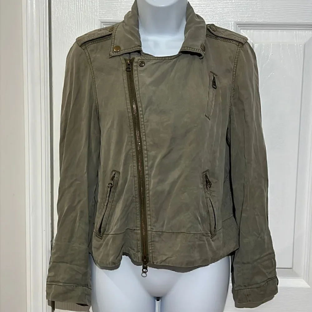 Pistola Revolve Bowie‎ Moto Swing Jacket 100% Tencel Hi-Lo Hem Military size S